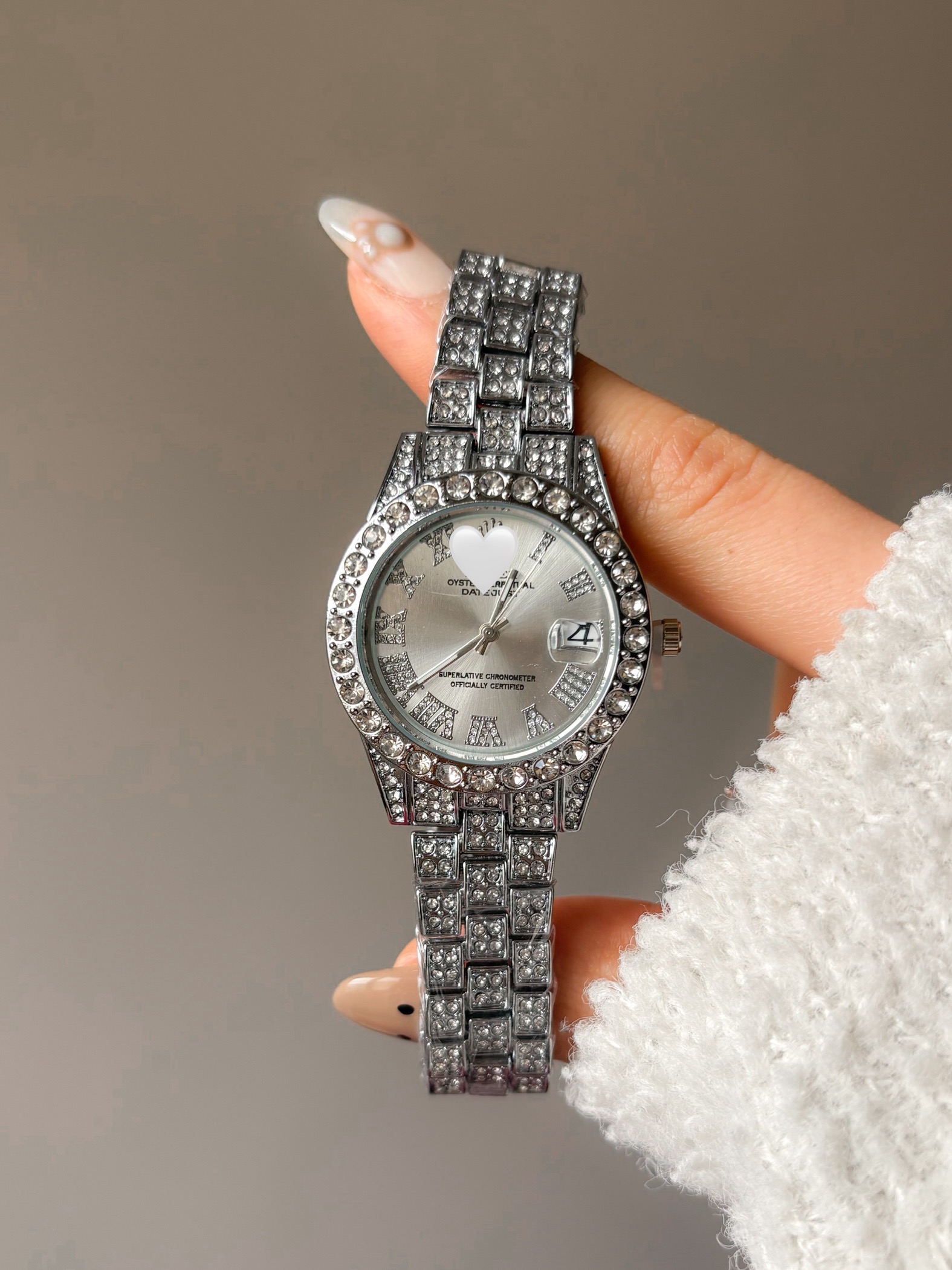 ساعت فول نگین طرح رولکس رنگ سیلور