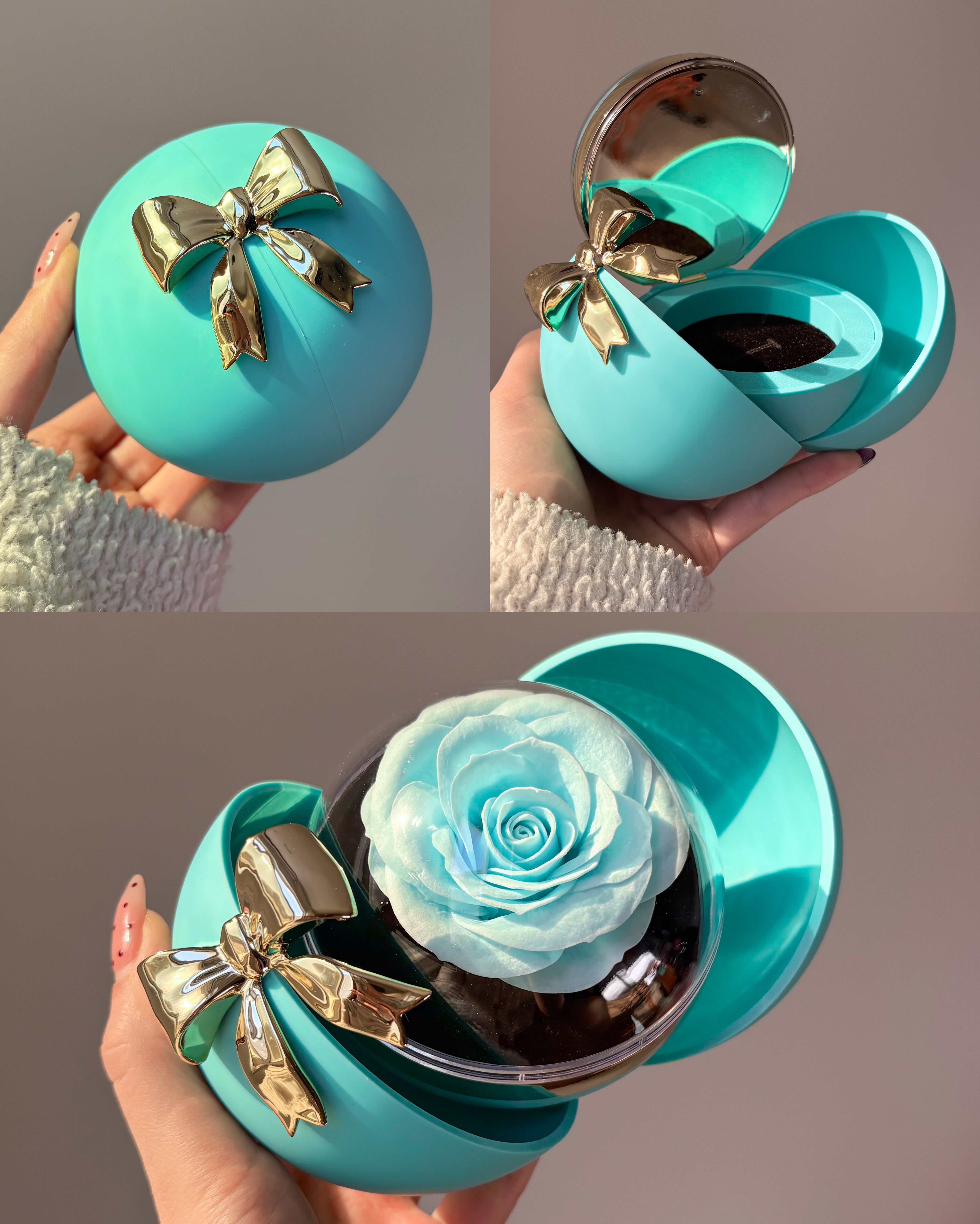 باکس گل جاودان سورپرایزی طرح گوی پاپیونی « آبی »