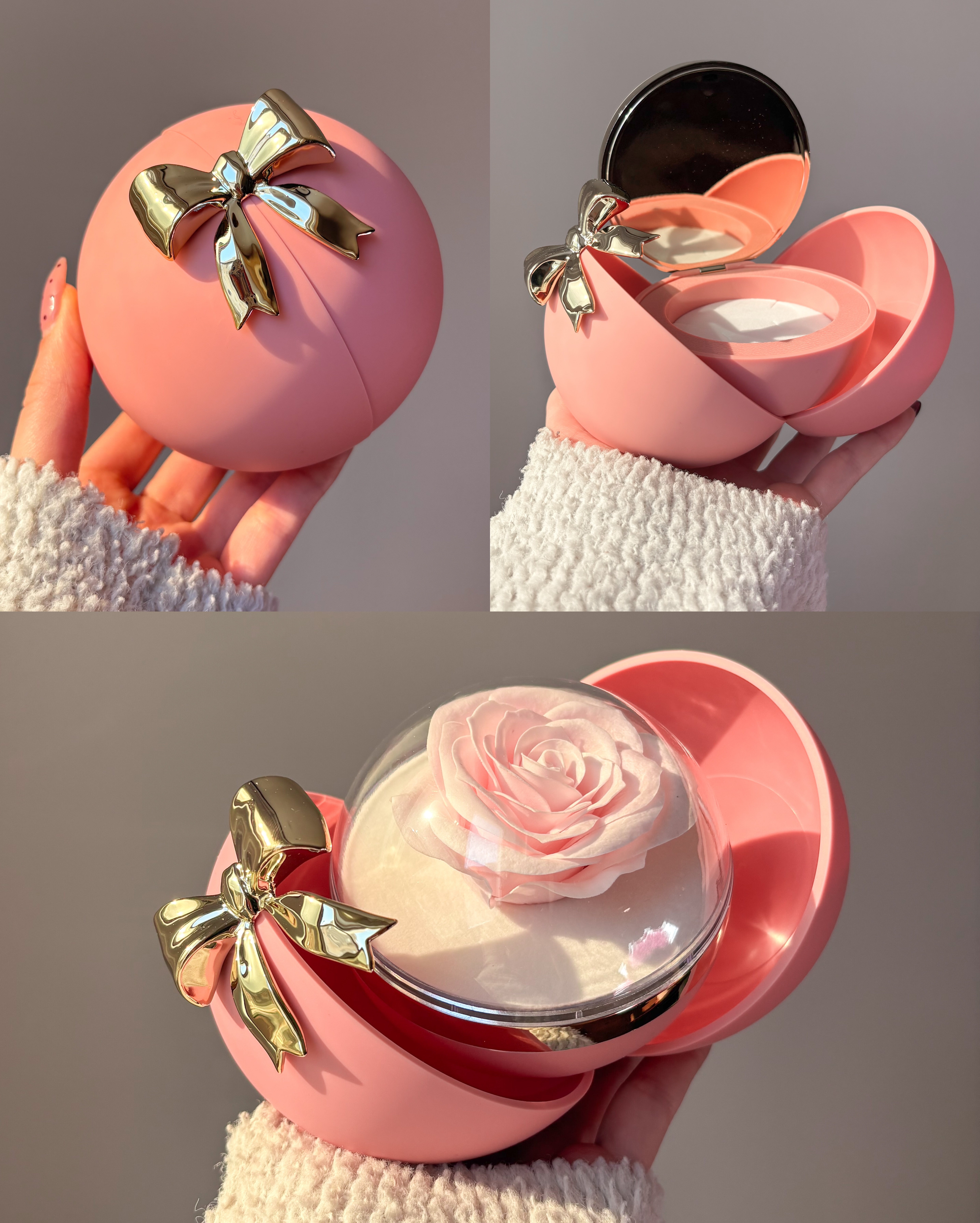 باکس گل جاودان سورپرایزی طرح گوی پاپیونی صورتی