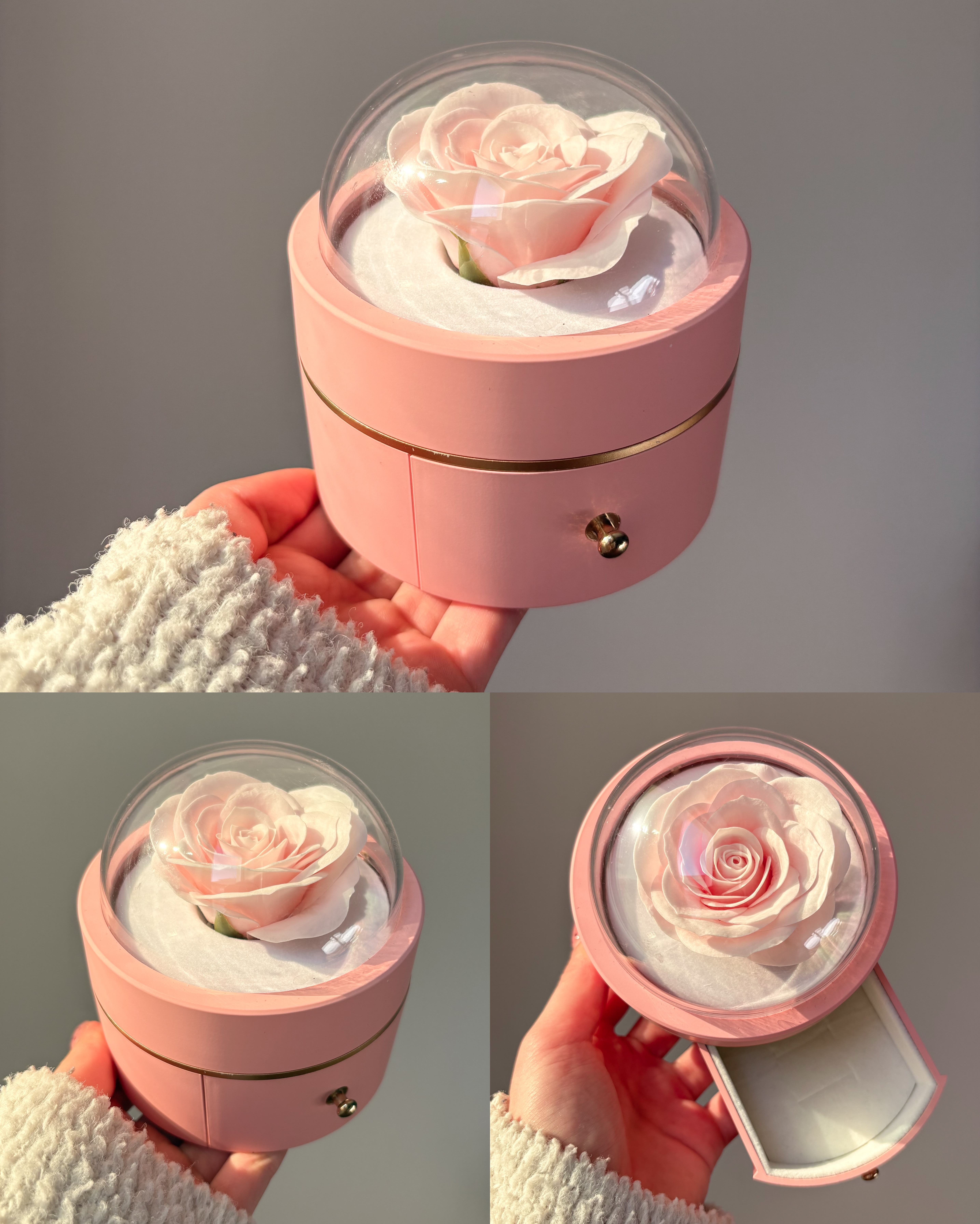 باکس گل جاودان سورپرایزی کشویی صورتی