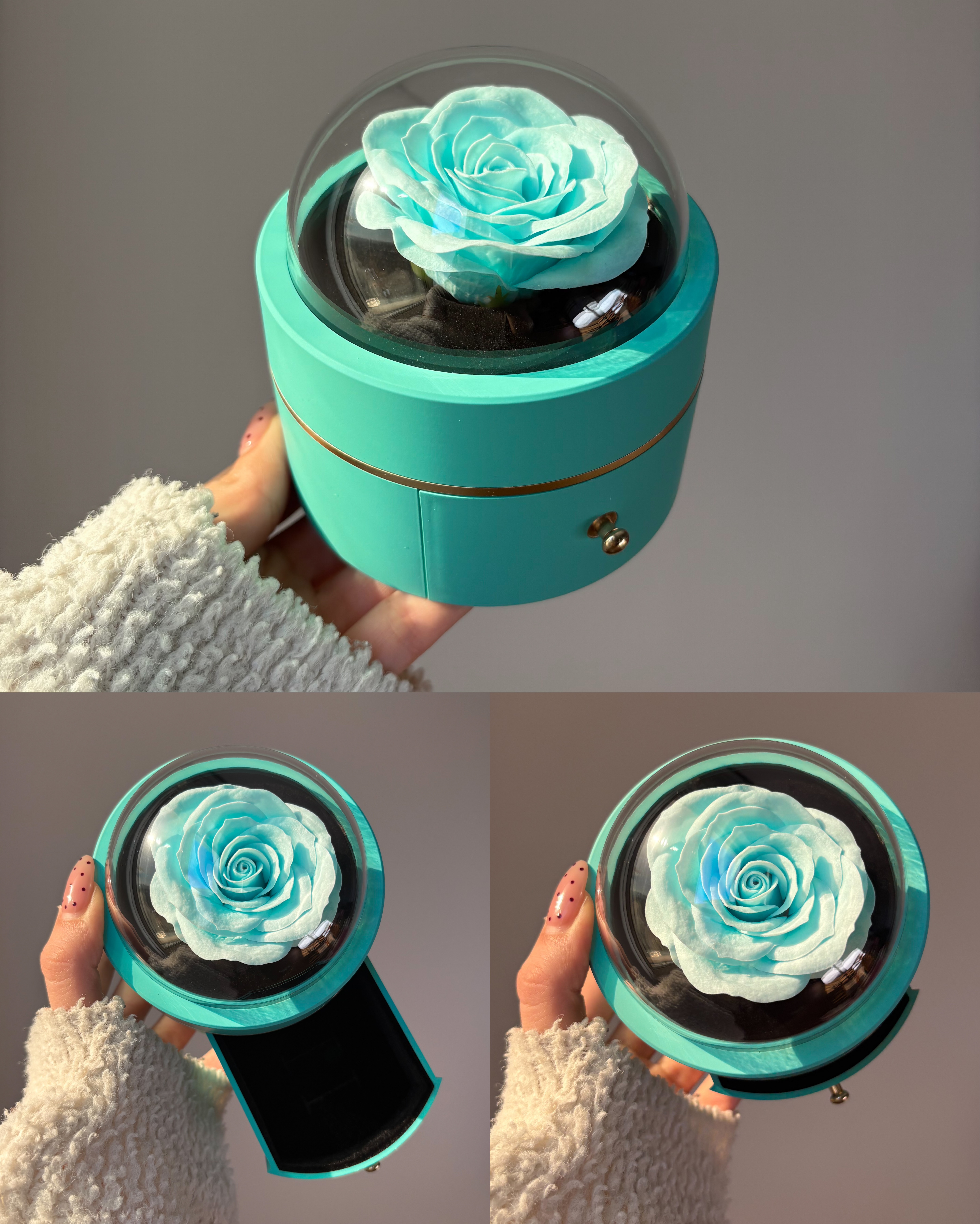 باکس گل جاودان سورپرایزی کشویی آبی