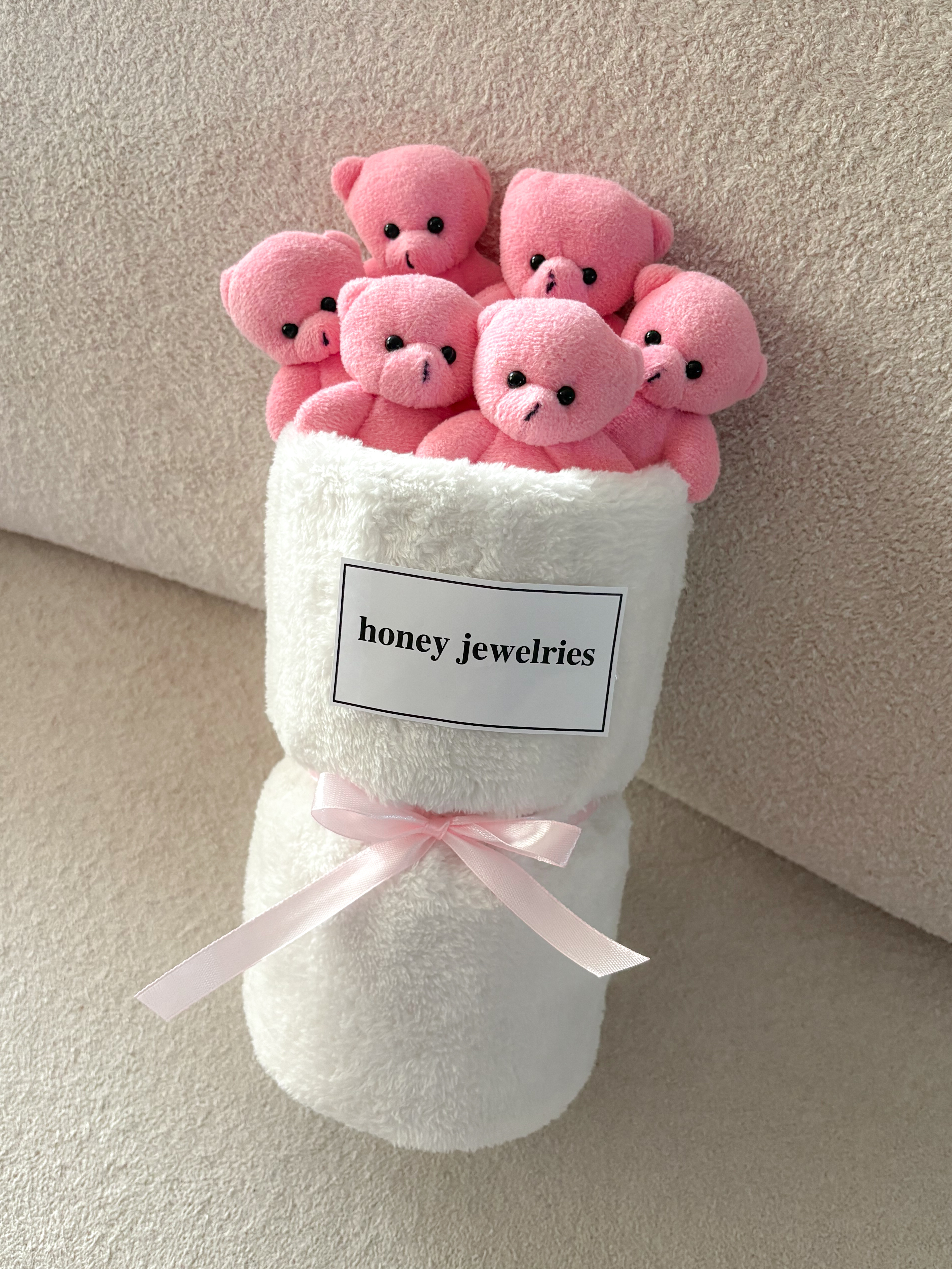 بوکت عروسک خرس ۶ عددی صورتی