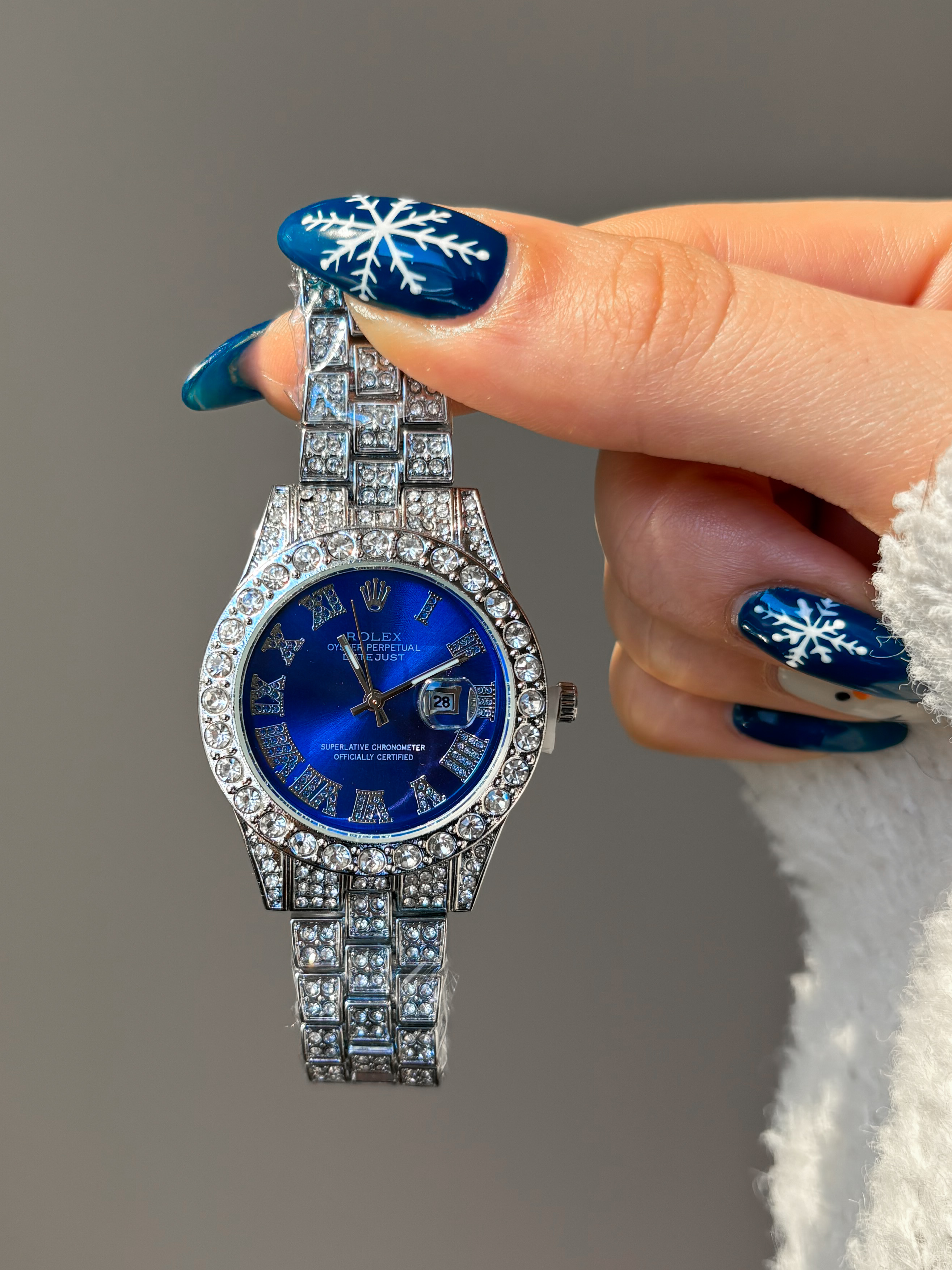 ساعت طرح رولکس فول نگین رنگ آبی تیره